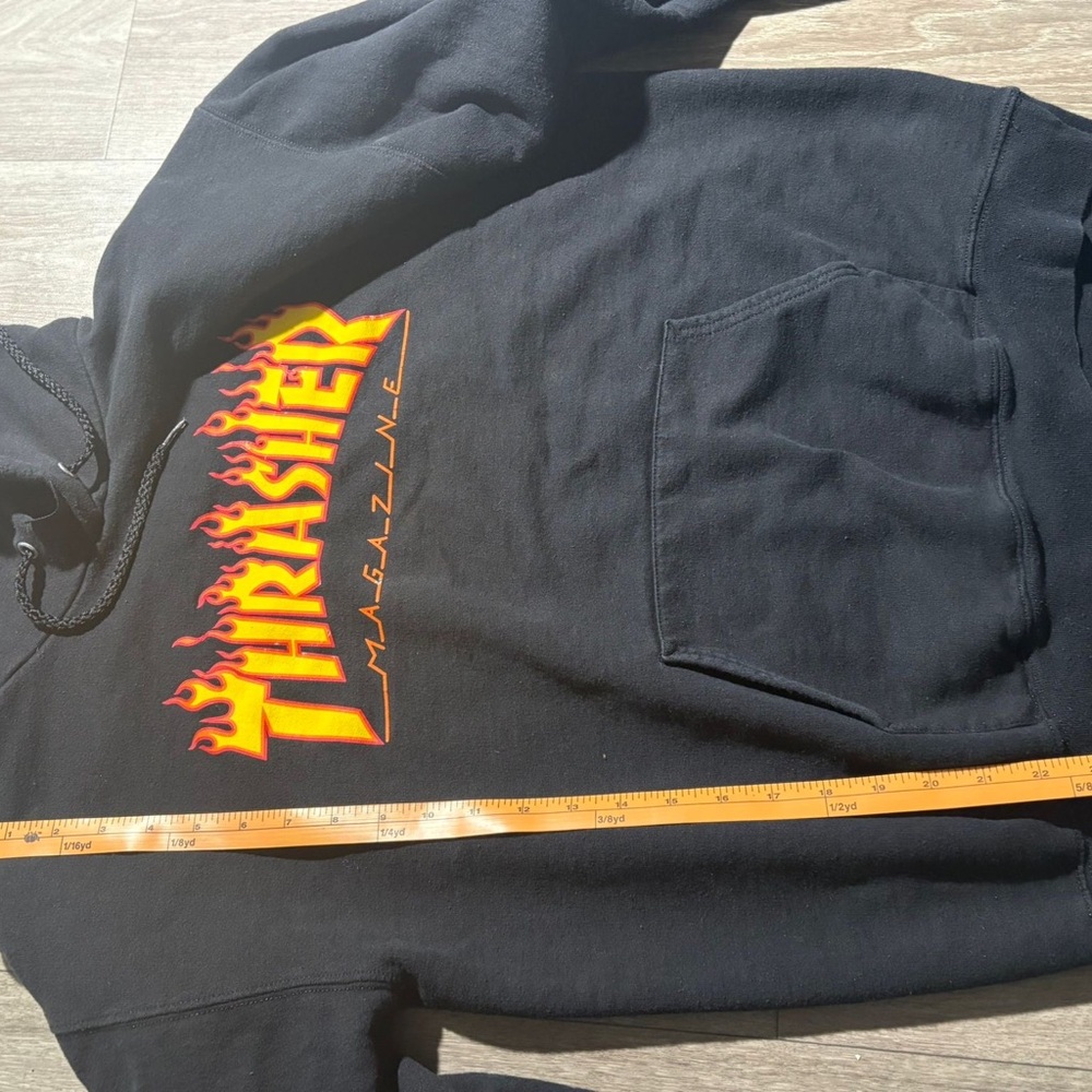 Thrasher Black Hoodie with Fiery Logo